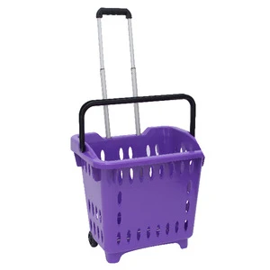 Competitive price best selling rolling cheap plastic shopping basket with two wheels