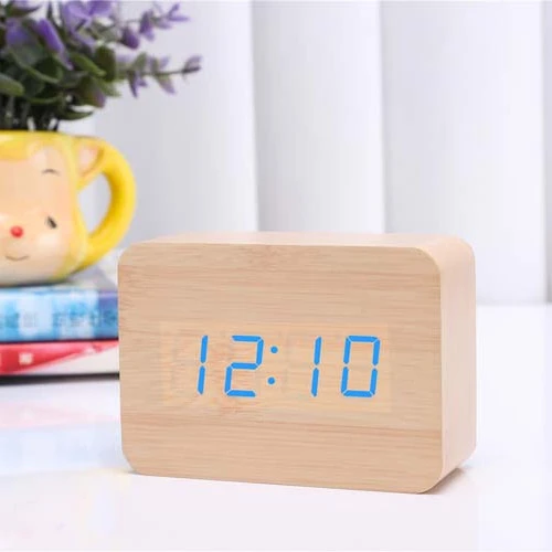 creative fashion digital alarm clock with indoor temperature and humidity digital table clock wooden desk alarm clock