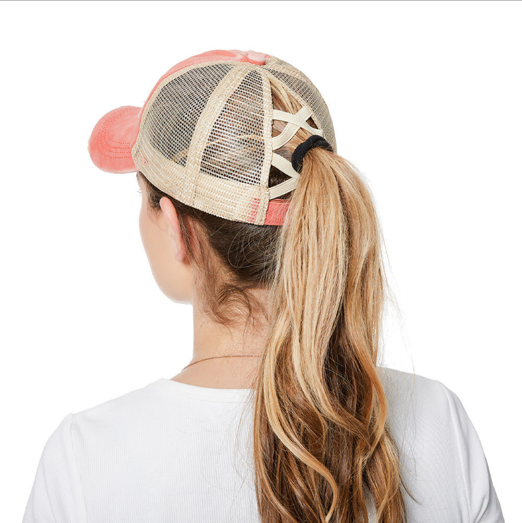 CrissCross Baseball Ponytail Messy Bun Trucker Leopard Woman Baseball Hat