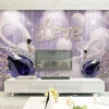 Custom 3d Flower Swans Designed Wall Papers Rolls Wallpaper Mural Home Living room Wall Decoration Romantic Purple Color Texture