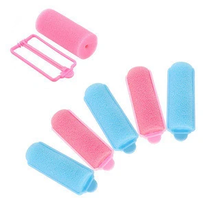 Custom 6Pcs Pink or Blue Plastic Hair Styling Twist Tools Hair Roller Curler Foam Sponge Hair Roller for Salon DIY Hairdressing