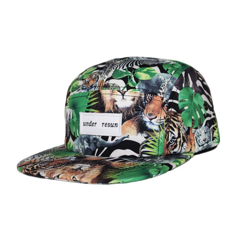 custom camouflage 5 panel old school flat brim skate army biker camp hat cap