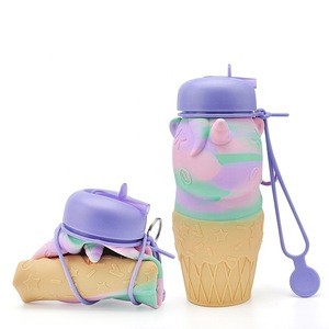 Custom Foldable Cartoon Animal Unicorn Silicone School Water Bottle For Kids Girls