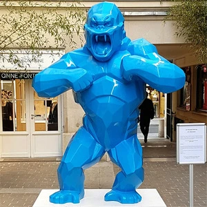Custom Garden Decoration Angry Blue Fiberglass Gorilla Sculpture