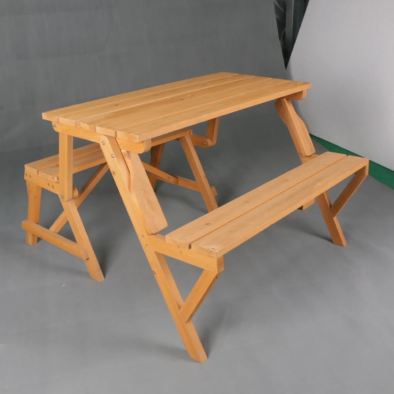 Custom made outdoor solid wood folding table and chair set anticorrosive wood garden combination set picnic table