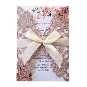 Custom Printing Ribbon Envelop Greeting Cards Paper Wedding Invitation Card Set