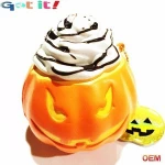 Custom PU foam squishy squeeze slow rising super soft scented light up pumpkin stress toys for halloween