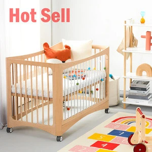 Customized No paint In stock Professional manufacturer High Quality Unique Solid Convertible wooden wood kid baby cot bed crib