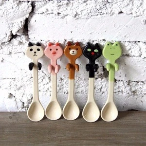 Cute ceramic coffee tea sauce spoon panda bear frog cat animal modeling spoons  coffee spoon with clip