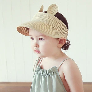 Cute Kids Summer Sun Visor Cap Bucket Beach Hat Sunshade Straw Hat with Ear