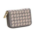 Double Metal Zipper Waterproof Oxford Mix Handmade Mens Leather Woven Key Wallets