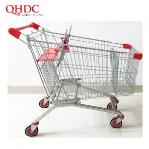 double seat supermarket shopping trolly grocery shopping cart with wire  basket