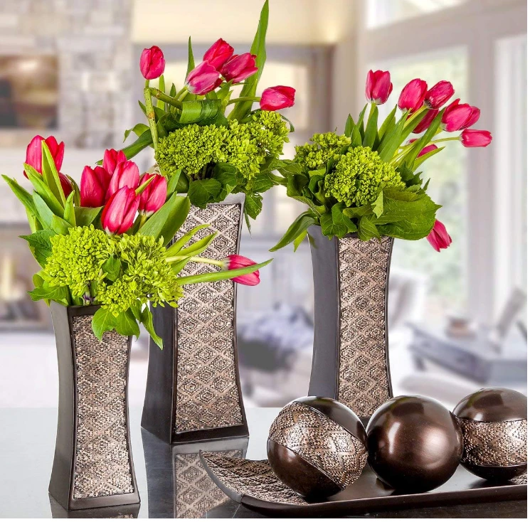 Dublin Decorative Vase Set of 3 in Gift Box, Durable Resin Flower Vase Set Decor
