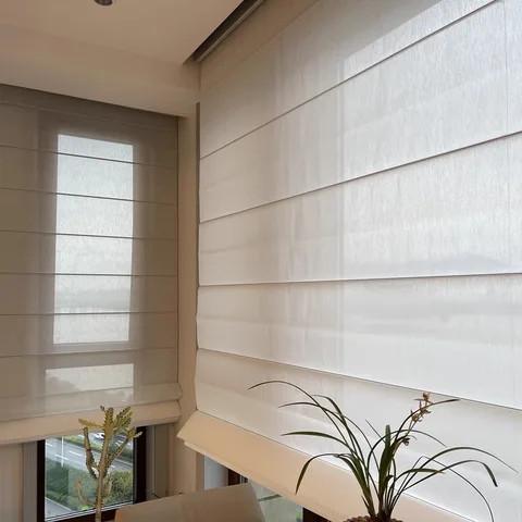 Electric Smart Motorized Roman Blinds Shutter Curtains for French Windows Stylish and Functional Roman Shades