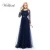 Import Elegent dark navy blue lace evening dress for women long sleeve bead embroidery evening homecoming dress from China