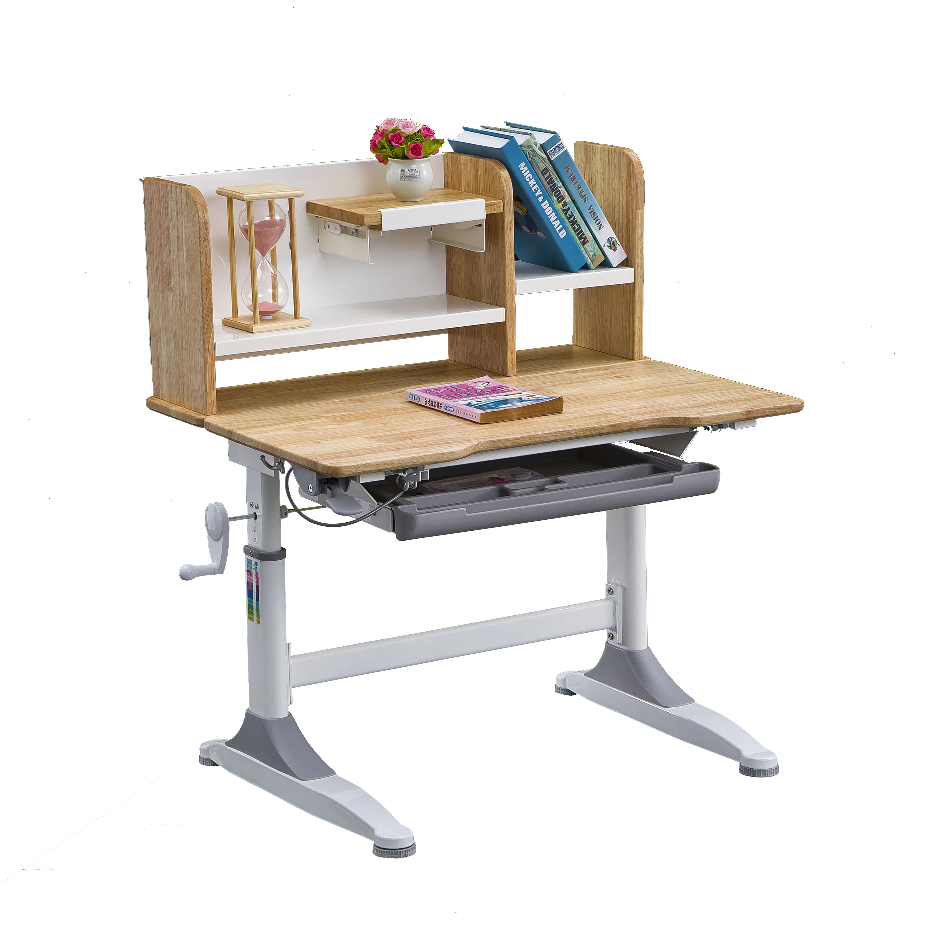 Ergonomic height adjustable  solid wood  children study table desk