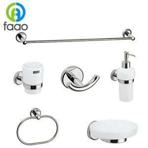 FAAO wall mounted white and chrome ceramic bathroom accessories set 5 pieces