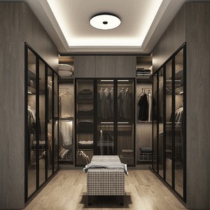 Factory customized walk-in closet cloakroom, bedroom glass door wooden wardrobe