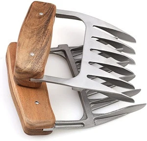 Factory price barbecue tool meat claw stainless steel meat fork wooden handle stainless steel fork