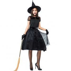 Fancy Dress Black Halloween Cosplay Outfit  Girls Wicked Witch Costume With Hat