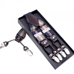 Fashion Suspenders For Men 6 Clips Braces Casual Leather Suspenders Men Elastic Trousers Strap  Suspenders