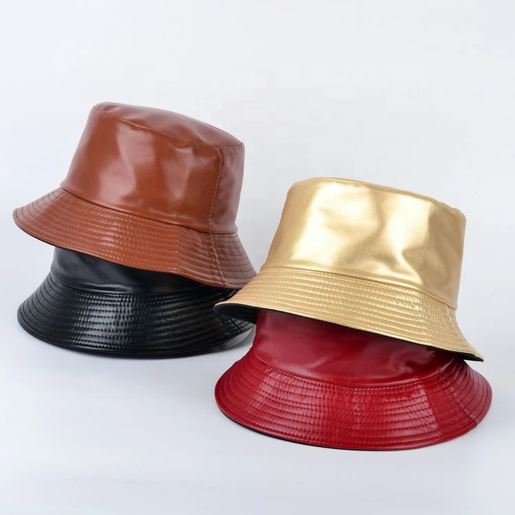 Fashionable bucket hat faux leather hat designer fisherman hat
