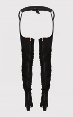Faux suede cheap price black belted women ladies thing high boots