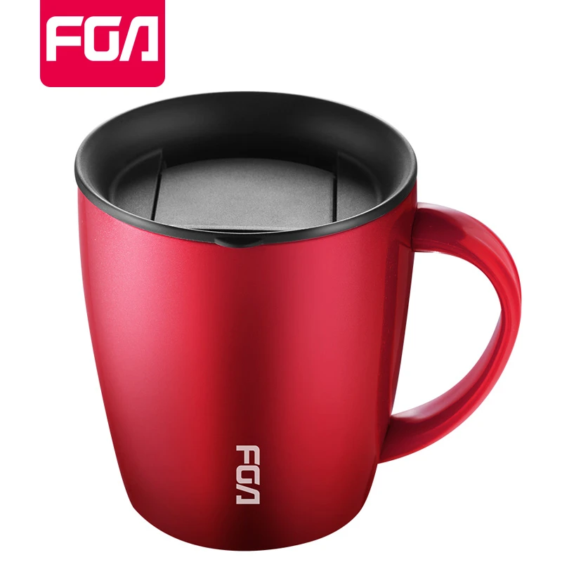 FGA Logo Printed Stainless Steel Cup with handle Double Wall Tumbler 10oz 15oz Coffee Travel Mug with Lid and Handle