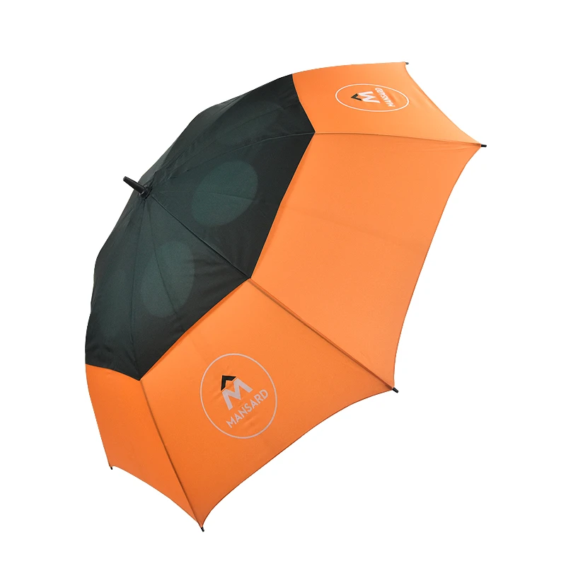 Fiber glass frame windproof customized double canopy golf umbrella custom logo