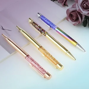 Floating Golden Flakes metal crystal ball pen with glitter and Gold foil Metal Ball Pen
