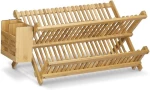 Foldable Bamboo Dish Rack Cross Dish Drainer with Cutlery Basket