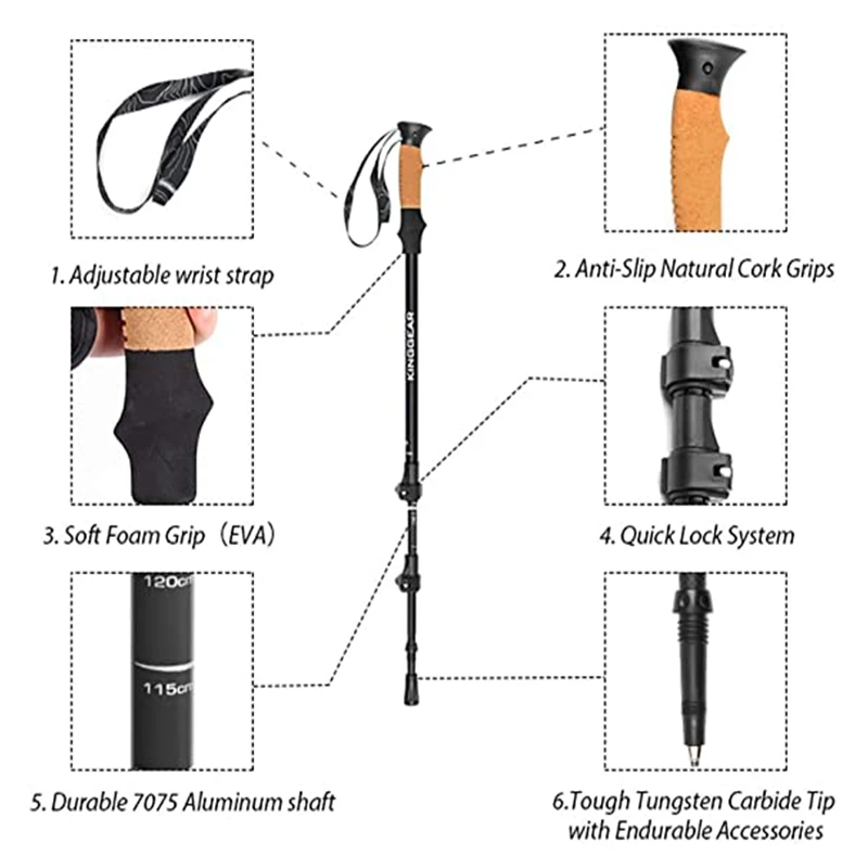Foldable mountaineering walking stick hiking folding ultralight carbon fiber trekking pole