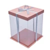 Food Grade Custom Transparent PET Plastic Clear Decorative Wedding Square Cake Box with logo
