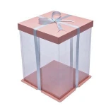 Food Grade Custom Transparent PET Plastic Clear Decorative Wedding Square Cake Box with logo