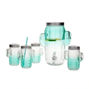 Free Sample Glass juice dispenser with mason jar set glass drink jar with metal stand