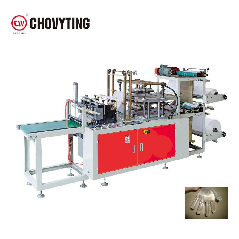 Fully automatic plastic food disposable glove making machine with automatic removal and block device