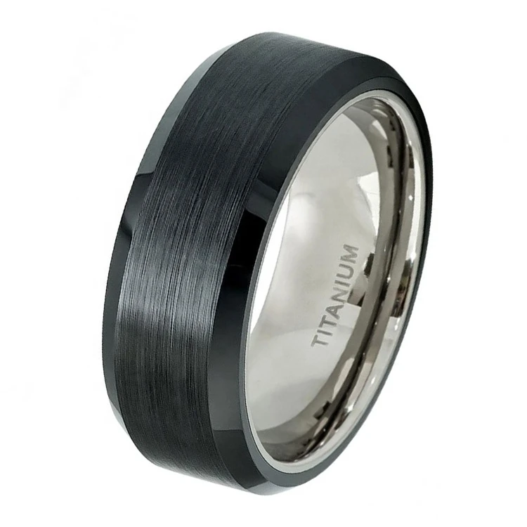 Gentdes Jewelry  Brushed 8mm Black Ceramic Center Titanium Ring Blank