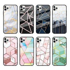 Geometry marble tempered glass hard back cover phone case for iPhone 11 Pro