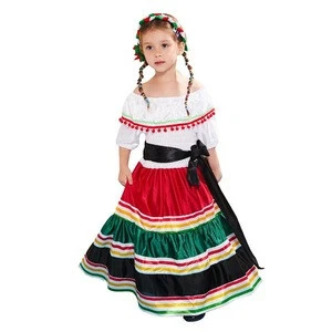 Halloween kids girls dress up cute Mexican colorful dresses for children carnival mexico costumes