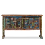 Hand-Crafted Mango Wood Console Table Reclaimed Wood Multicolor Display Living Room Home Colorful Painted Wood Tabletop