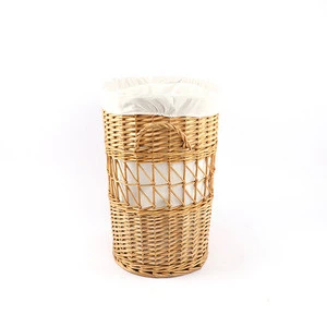 Hand-Woven Storage Basket with Liner Bags Handmade Wicker Laundry Hampers