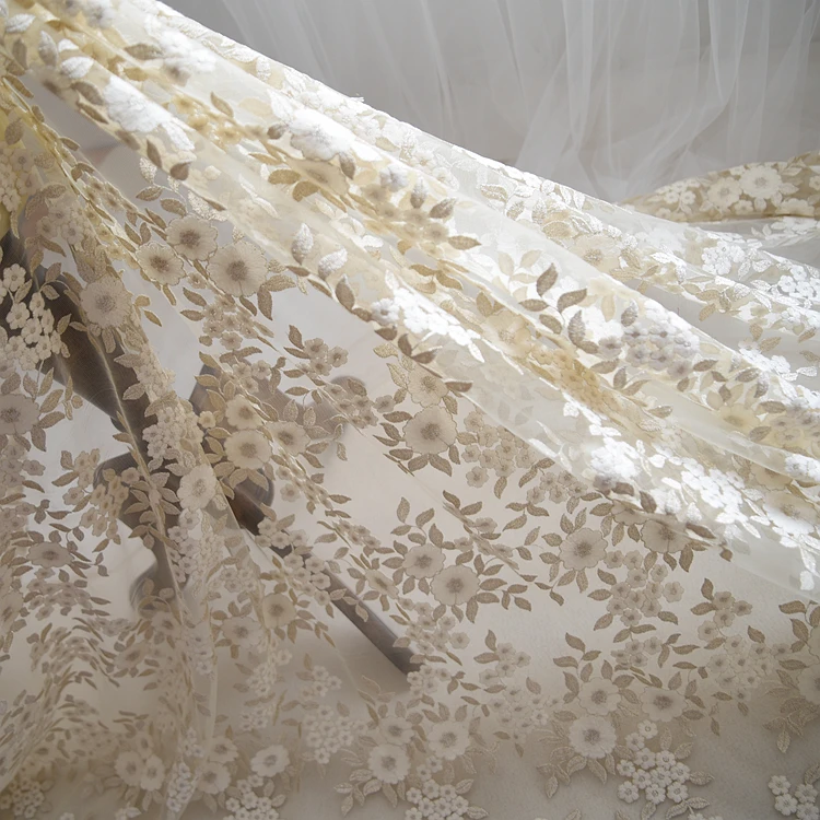 High-end fabric color matching embroidery lace fabric dress