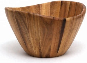 High Quality Cheap Decoration Customizable Serving Acacia Wood Bamboo Unique Wave Salad Bowl for Salad and Fruit