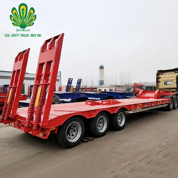 High quality gooseneck 70 ton 80 tons 3 axles air suspension lowbed semi trailer with 60 feet lenght