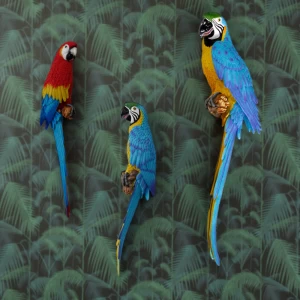 Hot fashion colorful resin parrot figurine 3d wall stickers home decor for sale