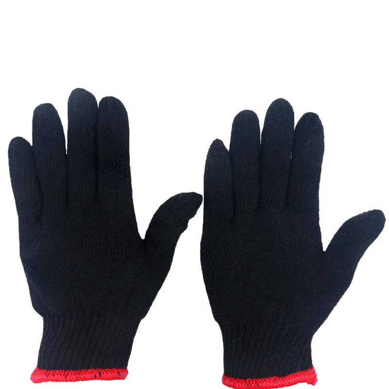 Hot sale cheap pricereusable stain resistant 600g knitted black cotton gloves for worker  men hand protection