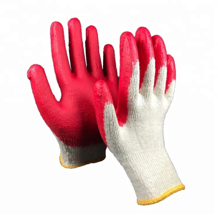 Hot Selling Cheap cotton knitted gloves red rubber palm latex coated working hand gloves