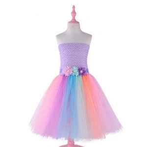 Hot selling Unicorn girl&#039;s puffy skirt Rainbow princess skirt A party with a hoop Children&#039;s performance skirt