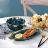 Household baking tray fish dish Dark green irregular Nordic creative ceramic 35cm heat resistant porcelain plate