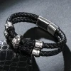 In Stock Fashion Cuff Accessories Magnetic Clasp Italian  Mens Leather Bracelets stainless steel Wholesale